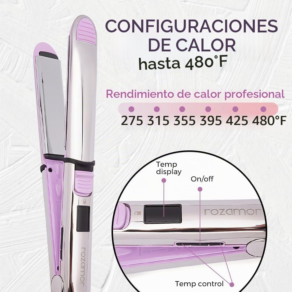 Rozamor Plancha plana iónica de titanio 2 en 1, alisador y rizador...