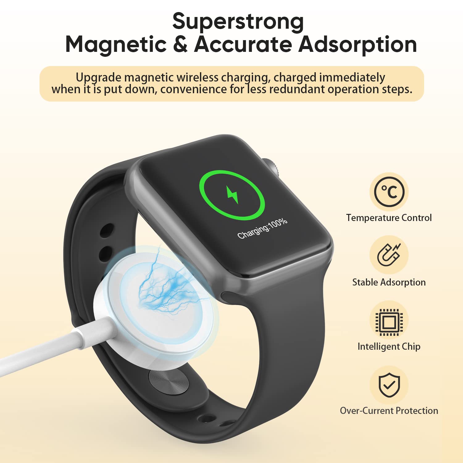 Cargador de Apple Watch mejorado, cable de carga magnético inalámbr...