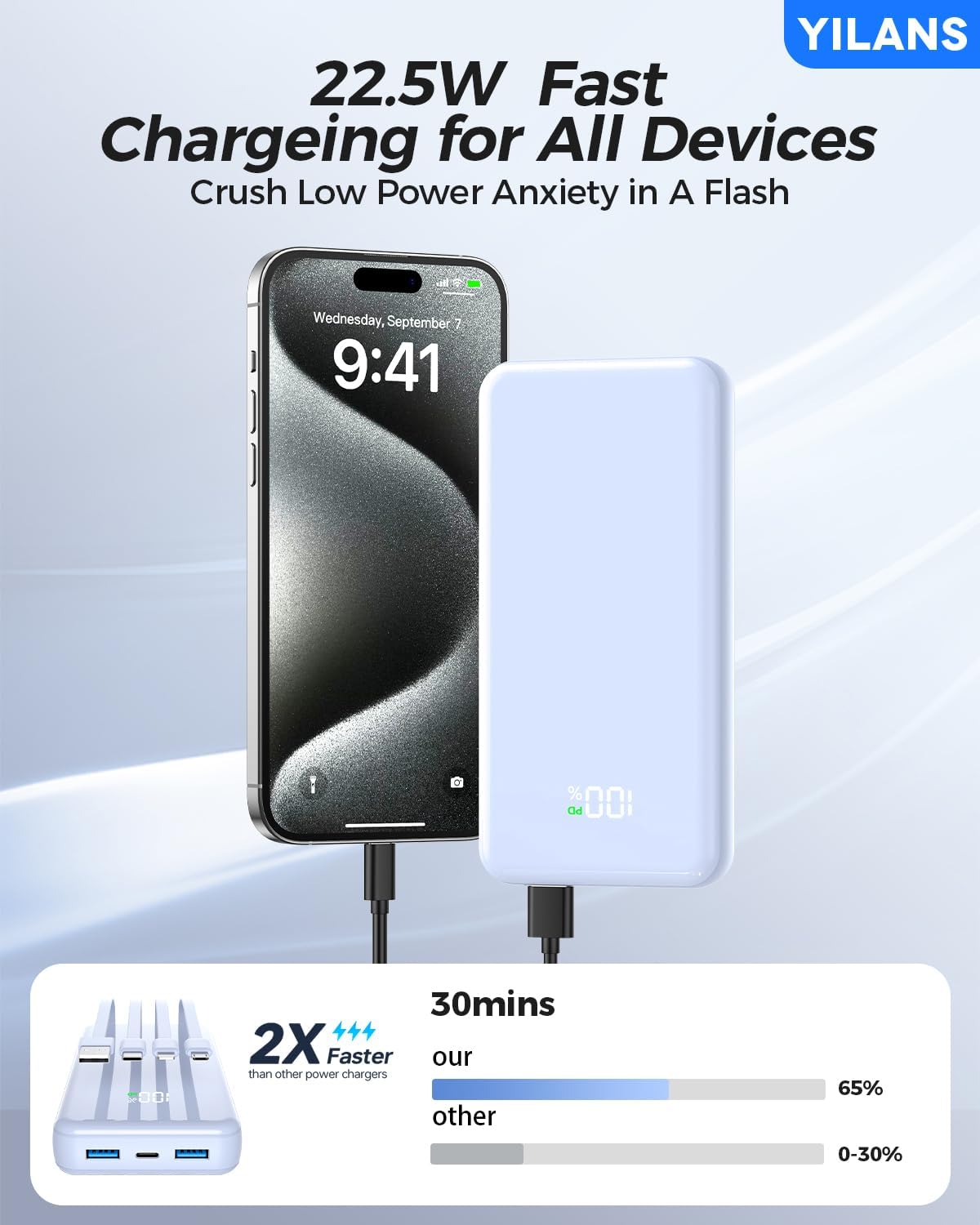 YILANS Cargador portátil, banco de energía de 50000 mAh, cable inte...