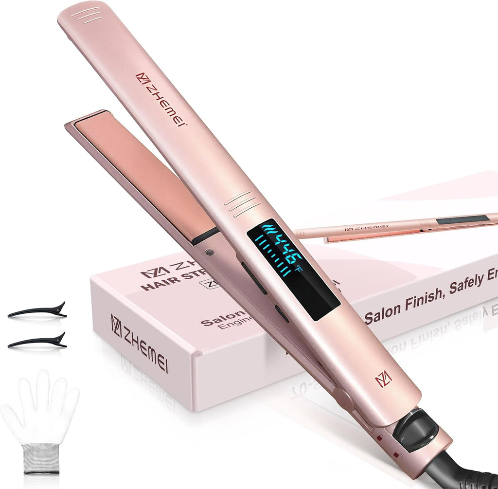 ZM ZHEMEI Plancha para el cabello, plancha plana de 1 pulgada con p...