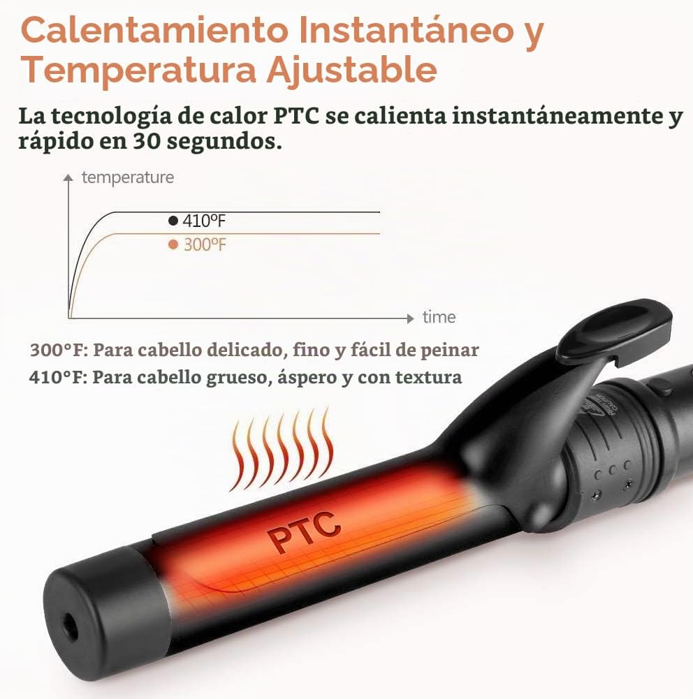 Rizador 6 en 1 para cabello largo y corto, coeficiente de temperatu...