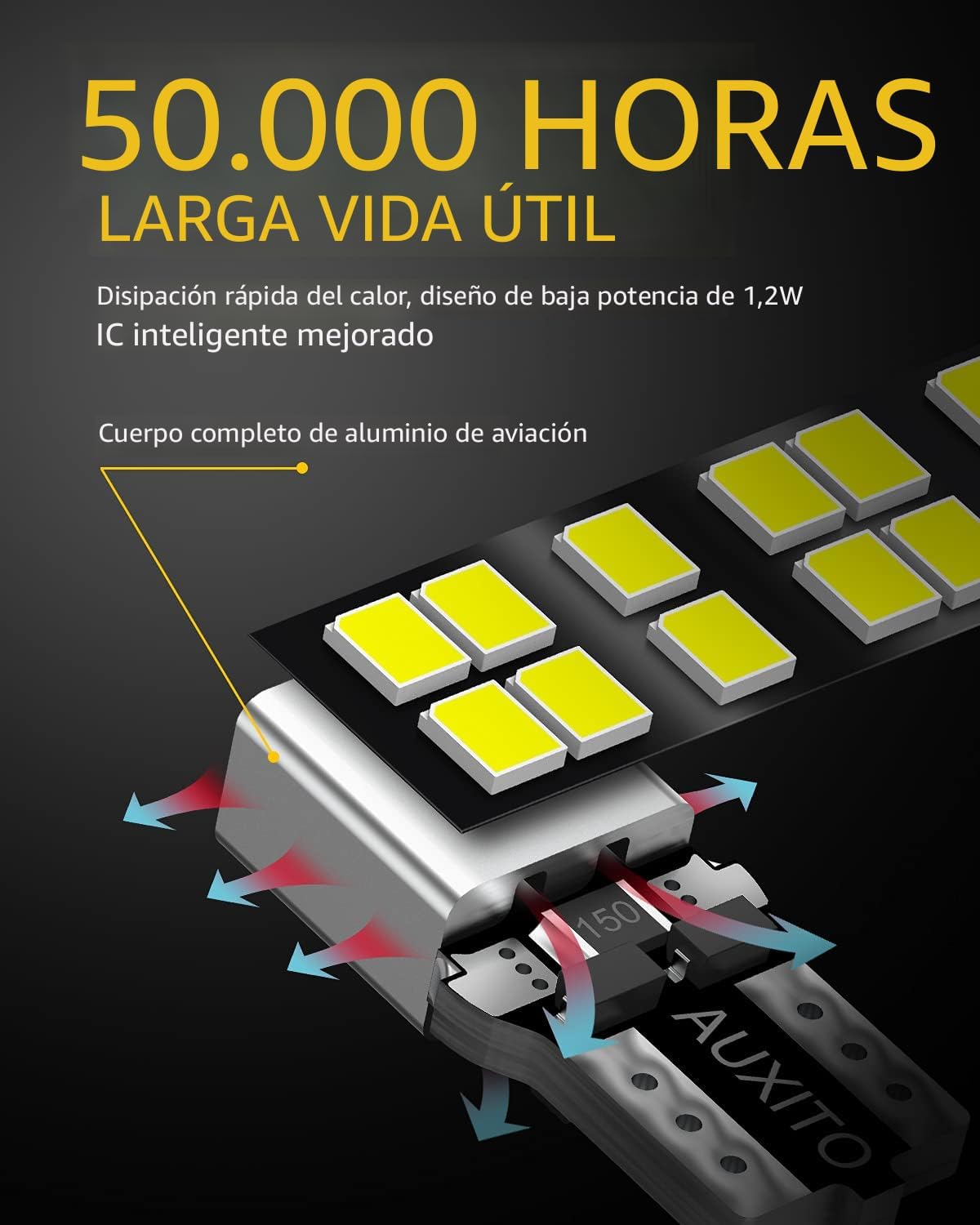 AUXITO 194 - Foco LED de 6000 K, color blanco, 168 2825 W5W T10, cu...