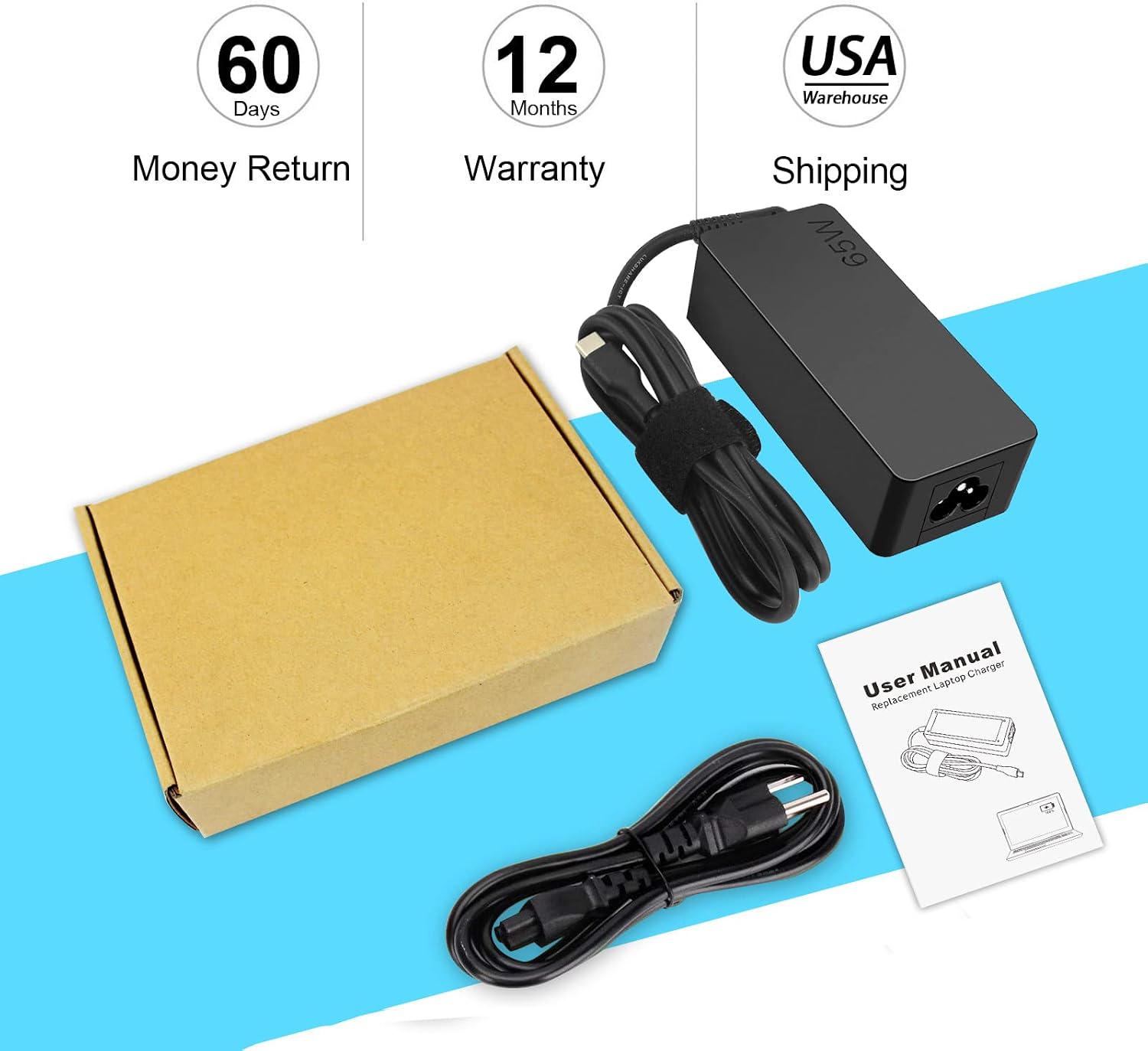 Cargador USB C de 65 W de repuesto para cargador de portátil Lenovo...