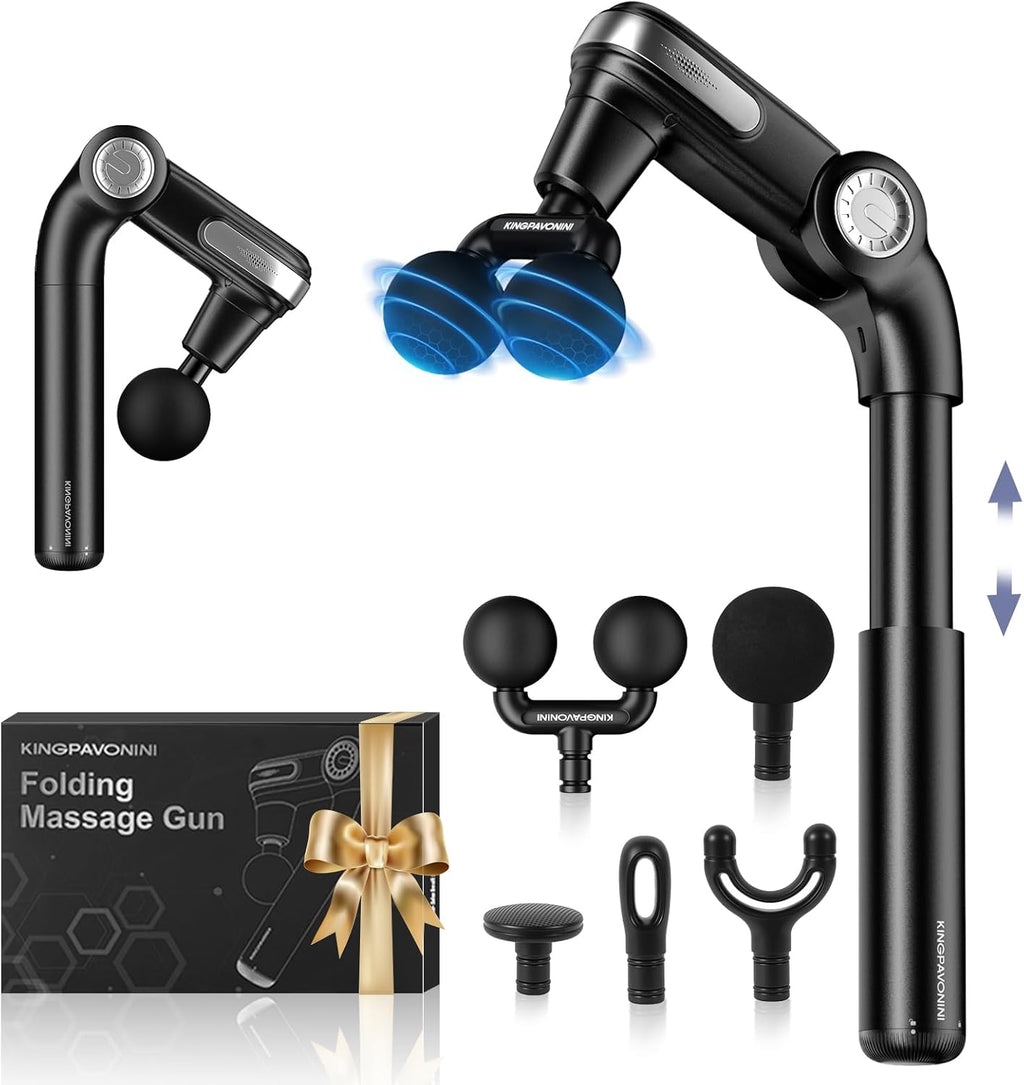 KingPavonini Pistola de masaje plegable con cabeza de doble bola, c...