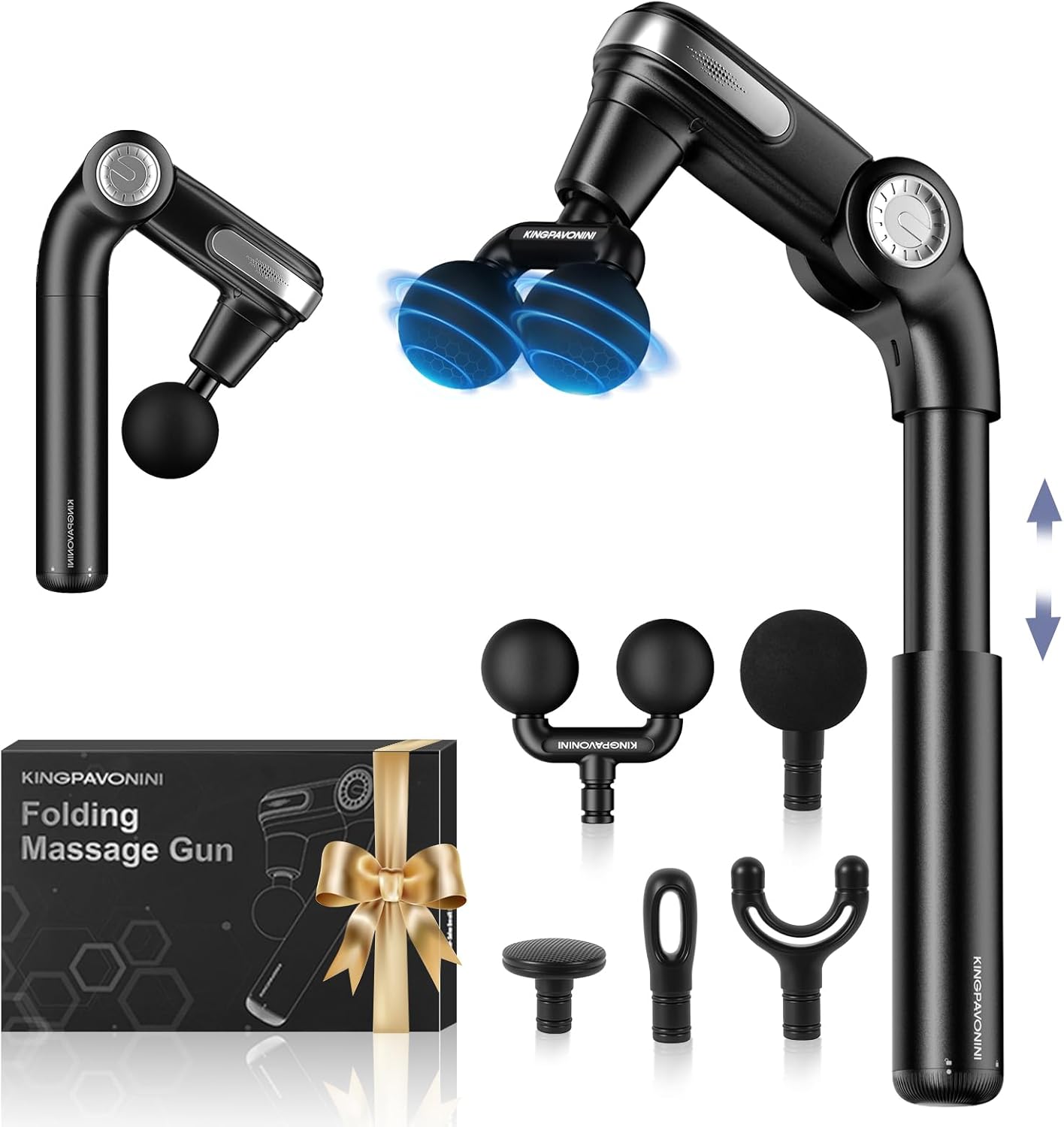 KingPavonini Pistola de masaje plegable con cabeza de doble bola, c...
