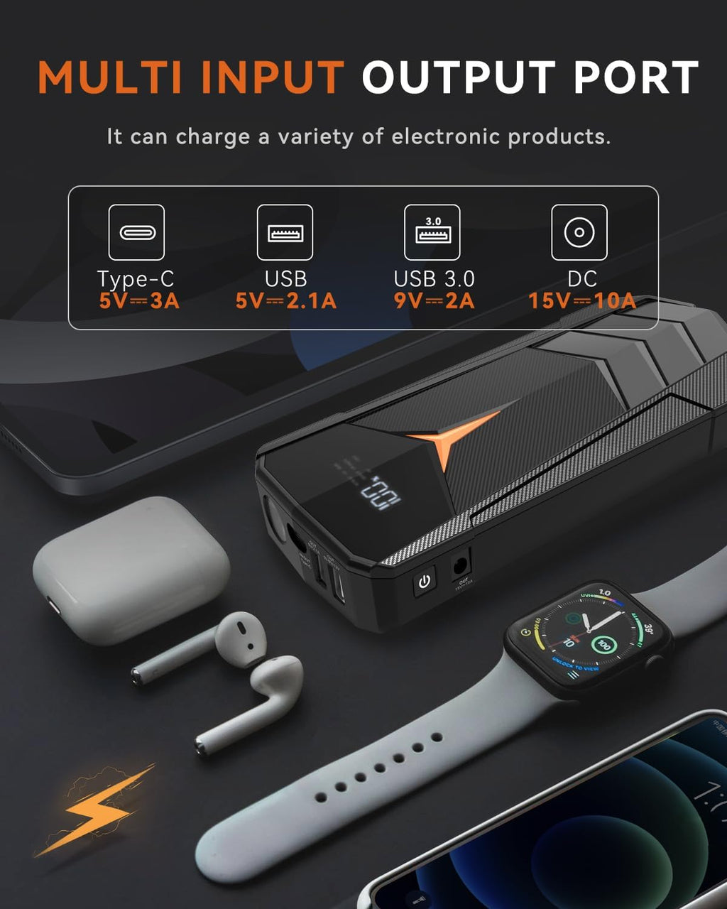 SUNPOW Batería de arranque de litio de 2000 A pico de 20000 mAh (ha...