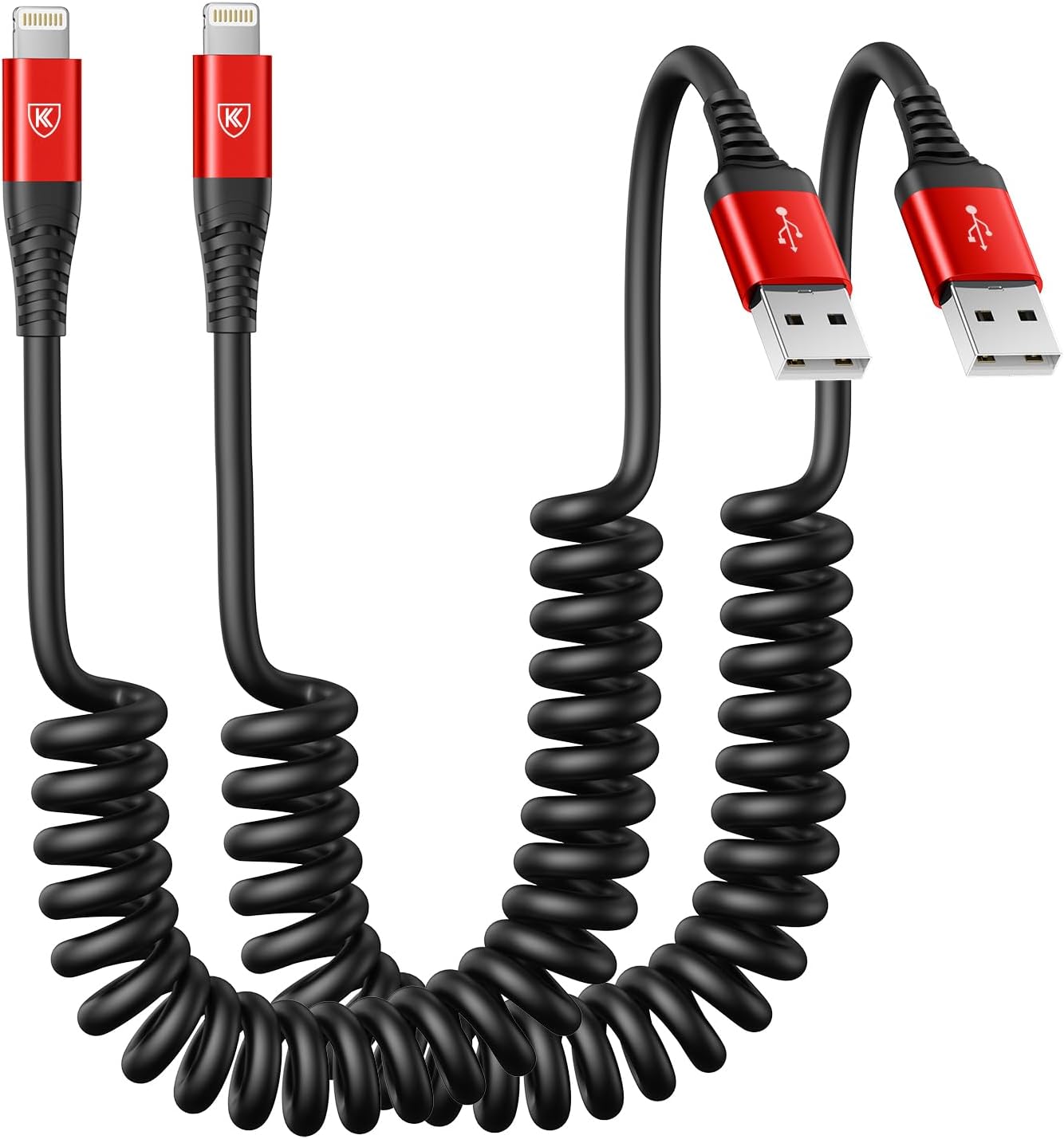 Paquete de 2 cables Lightning enrollados de 3 pies, cable cargador...