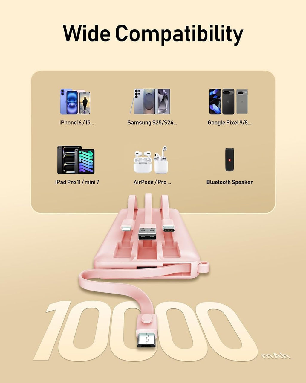 VEEKTOMX Cargador portátil con cables integrados, banco de energía...