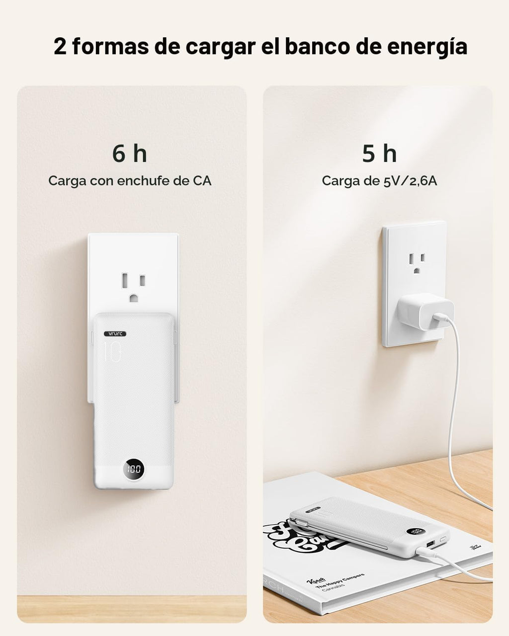 VRURC Cargador portátil con cables y enchufe de pared | Banco de en...