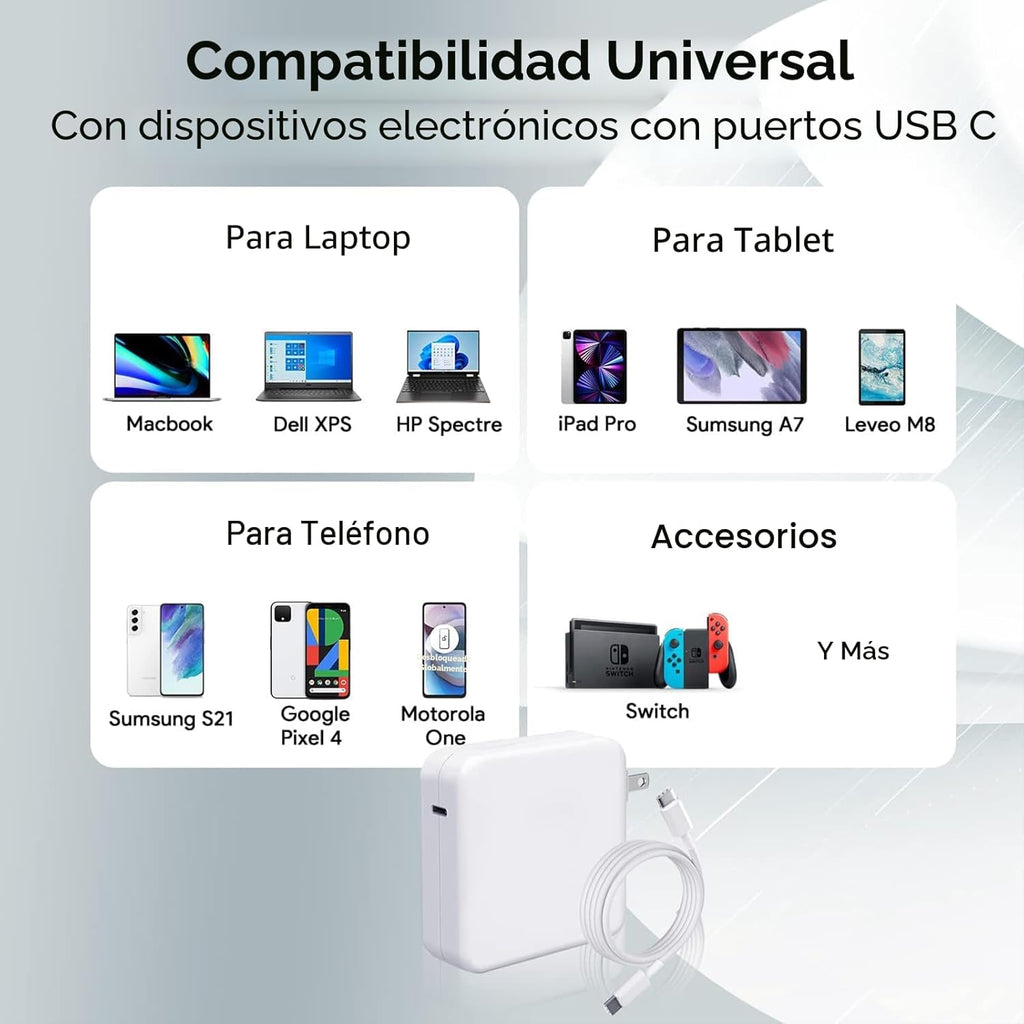 Cargador para MacBook Pro - Cargador USB C de 96W Cargador rápido p...