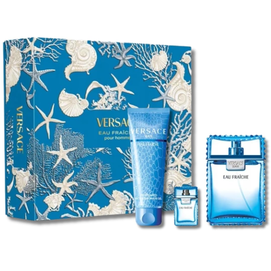 Versace Man Eau Fraiche de Versace para hombres, set de 3 piezas qu...