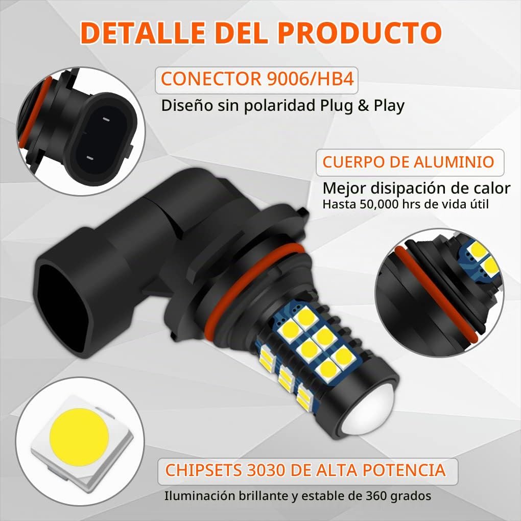 GLOFE Bombillas LED 9005 9006 HB3 HB4 de 6000 K, color blanco, H10...