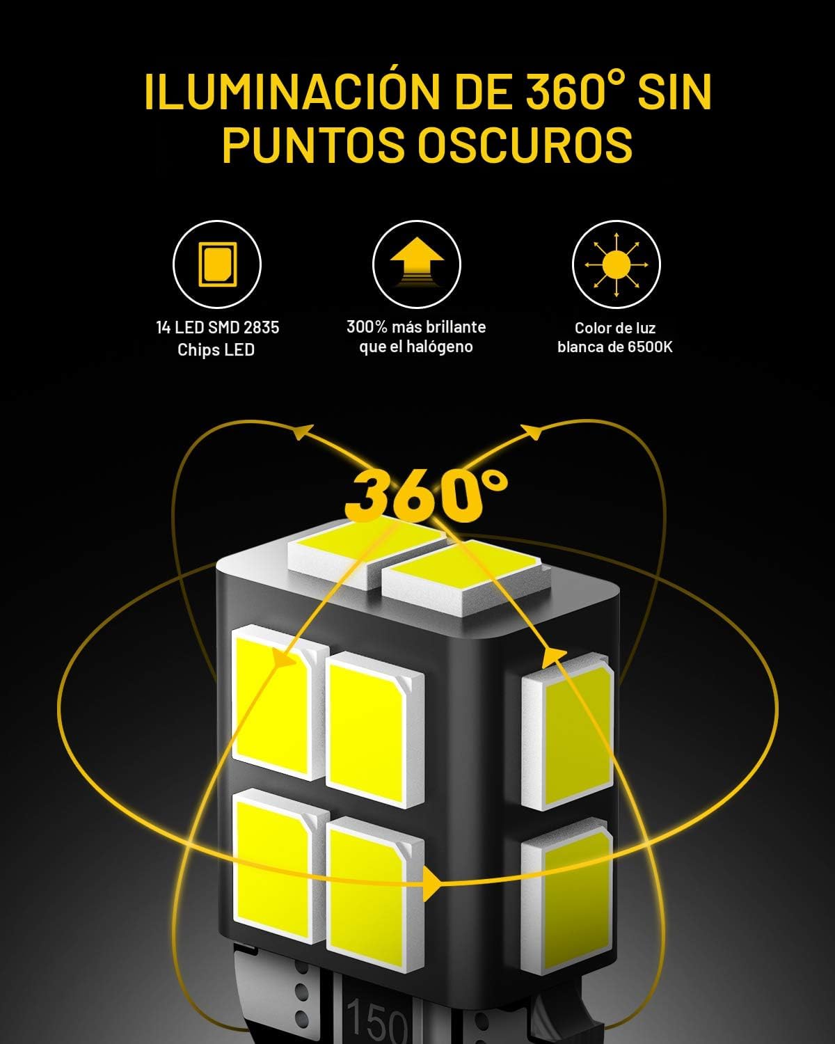 AUXITO 194 - Foco LED de 6000 K, color blanco, 168 2825 W5W T10, cu...