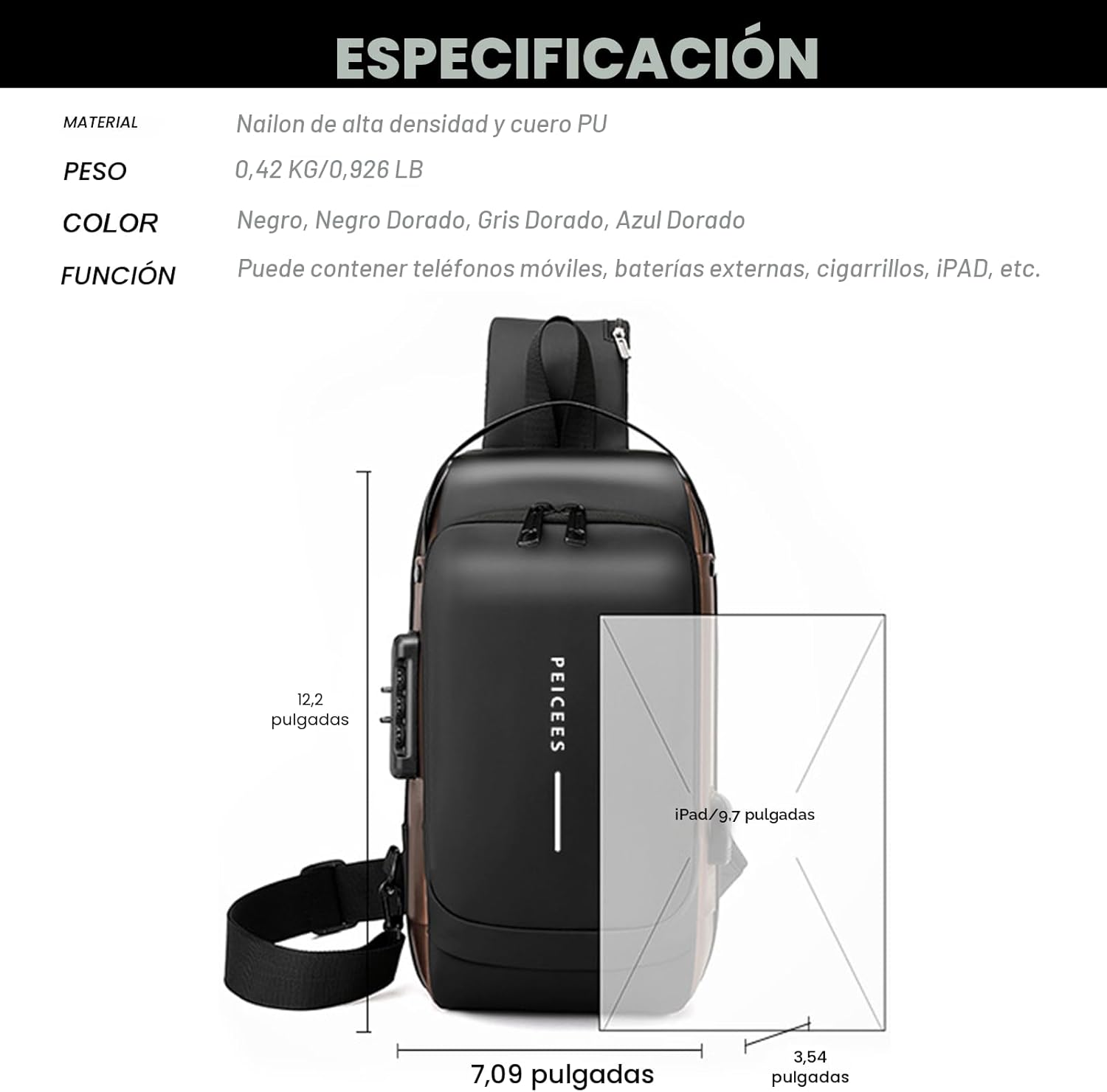 Bolsa de hombro para hombre Peicees Bolsos de bandolera para hombre...