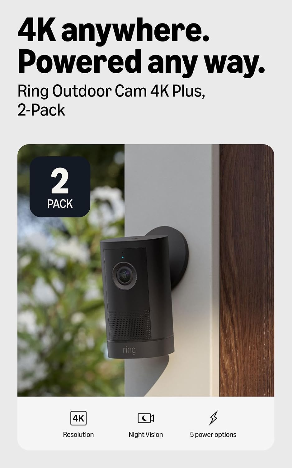 Ring Outdoor Cam 4K Plus (modelo más reciente), con batería, Retina...