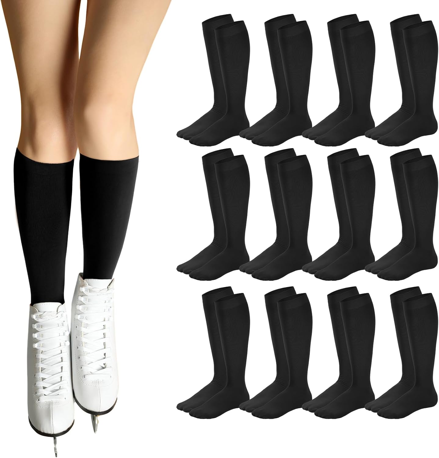 Toulite 12 pares de calcetines de patinaje artístico, calcetines de...