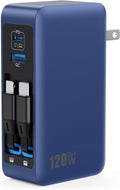 Bloque de Cargador USB C de 120W con 2 Cables Retráctiles Integrado...