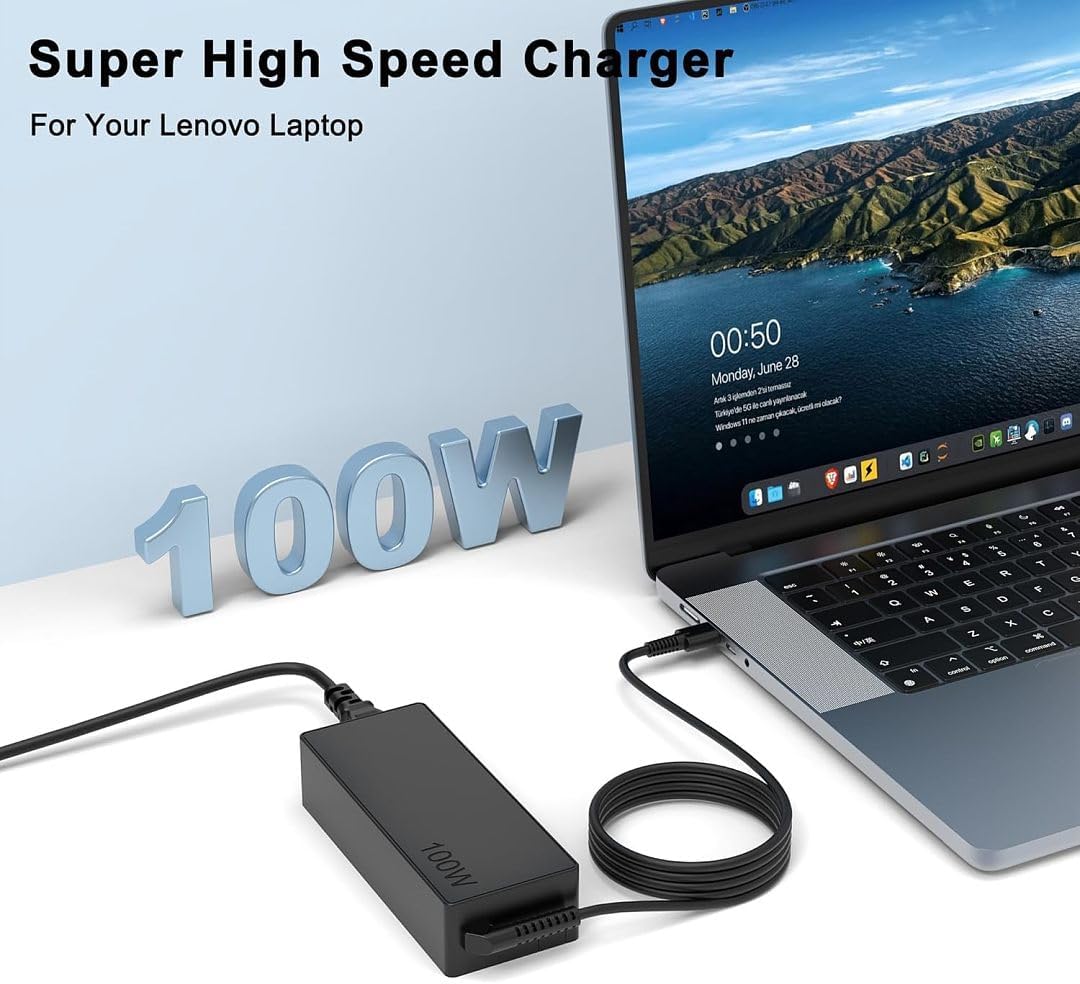 Cargador USB C para portátil de 100 W con cable de 9 pies, adaptado...