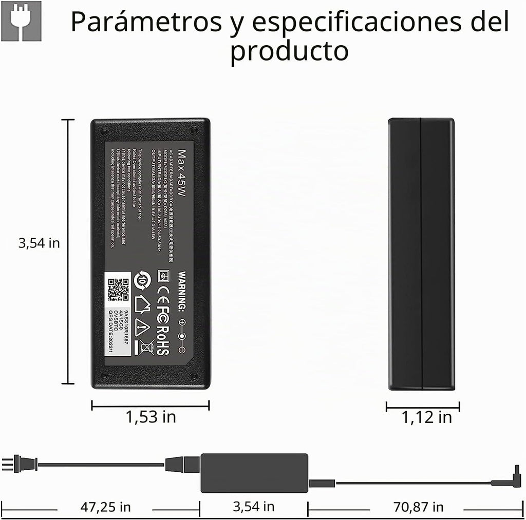 45W 19.5V 2.31A para cargador de laptop HP Punta azul, HP Pavilion...
