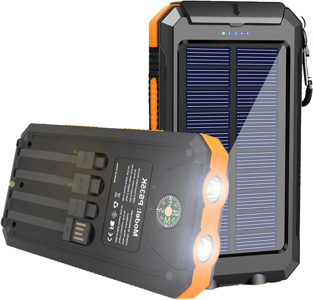 Cargador solar de 20000 mAh, cargador portátil con 4 cables integra...