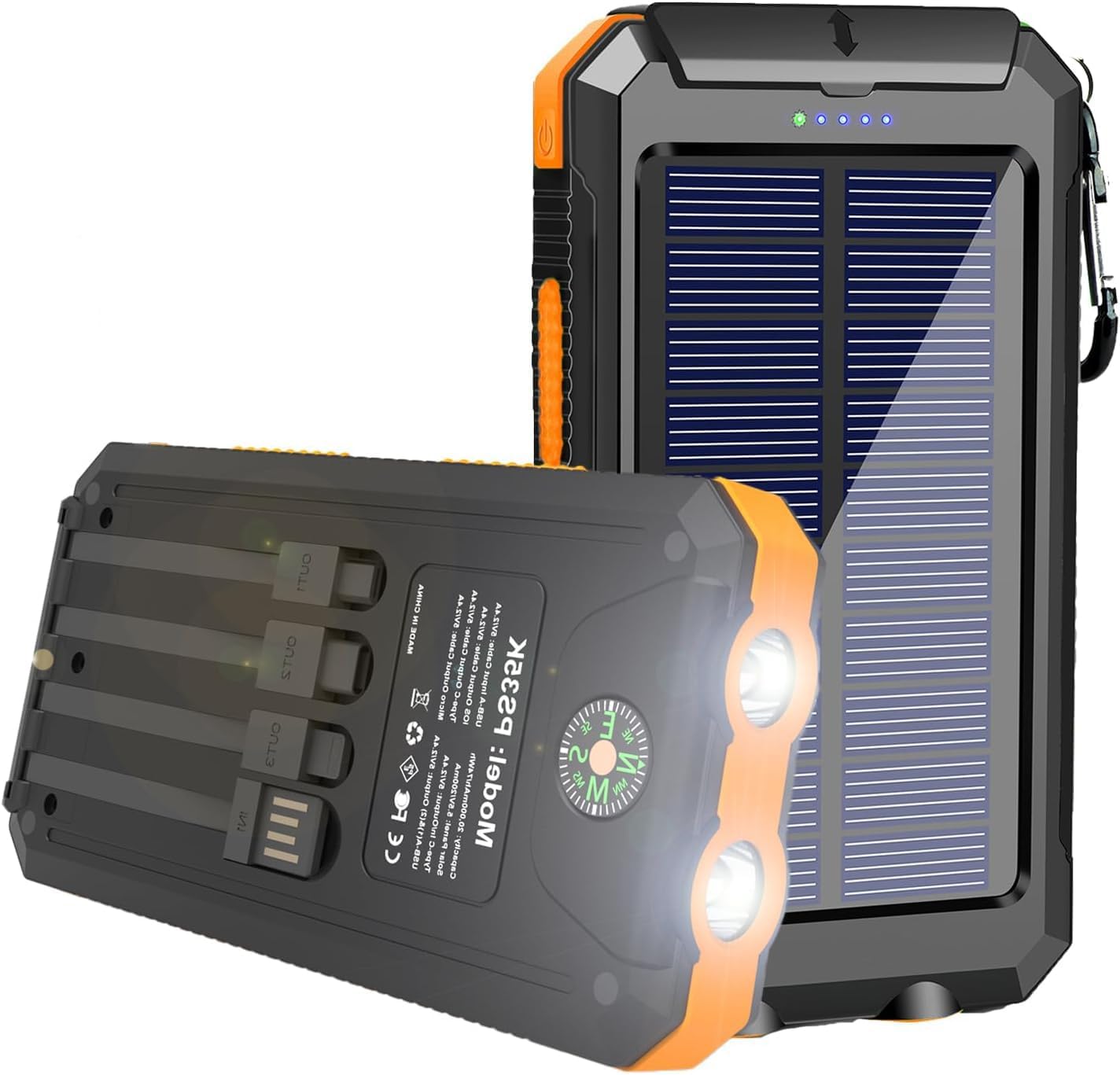 Cargador solar de 20000 mAh, cargador portátil con 4 cables integra...