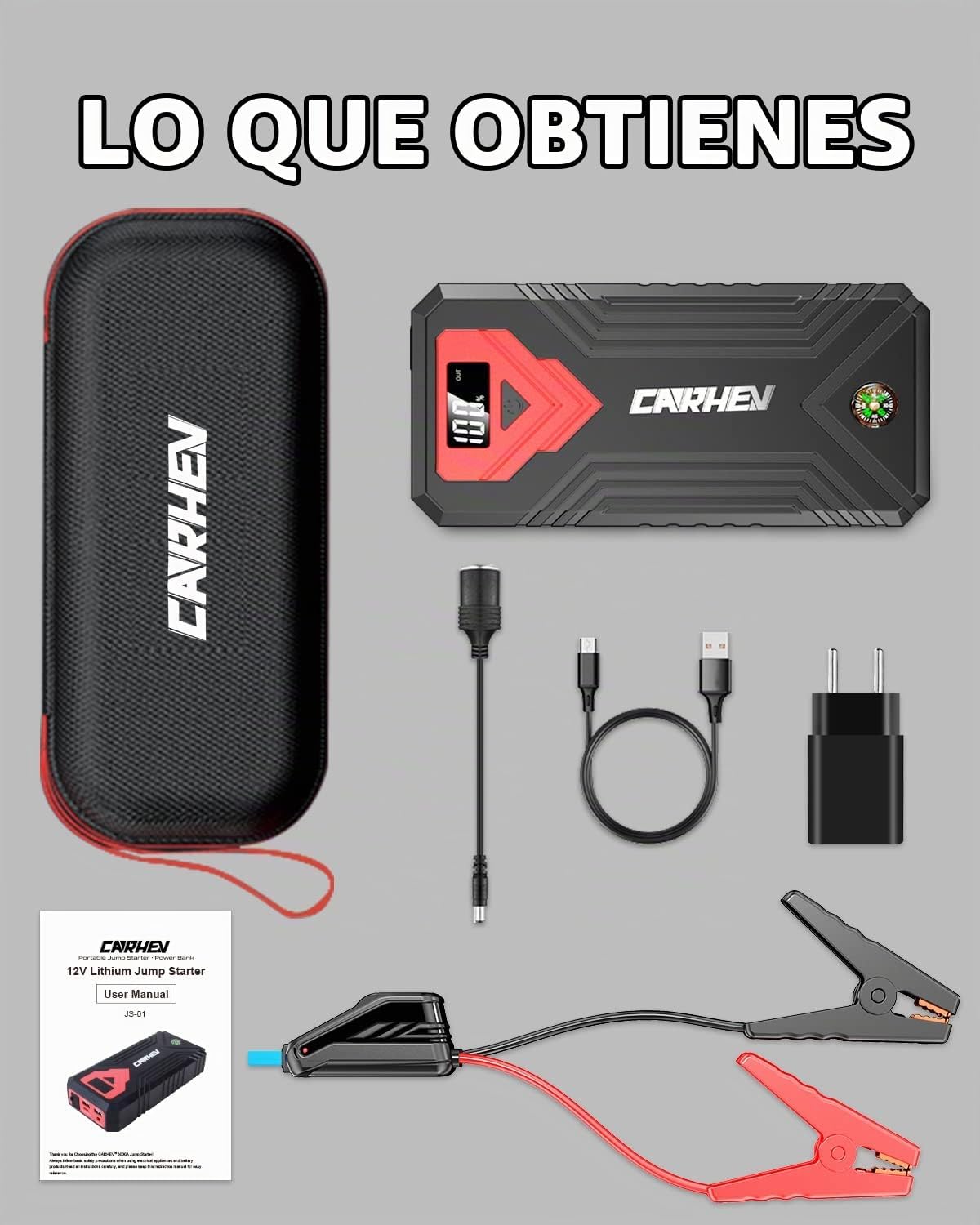 Arrancador de 3000 A, batería de coche de 24000 mAh (hasta 8.0 L de...