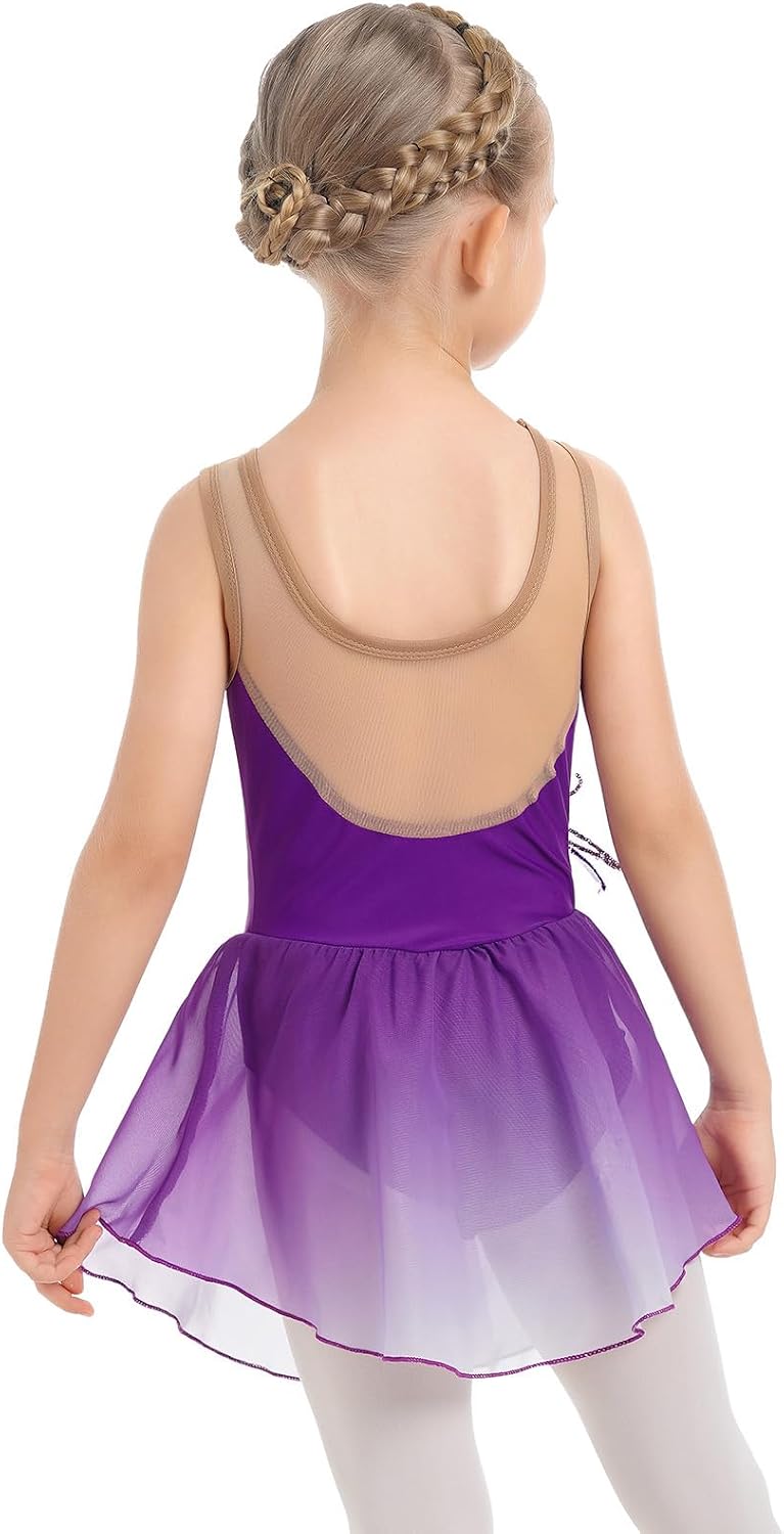 Vestido de patinaje artístico para niñas - Leotardo de malla con fl...