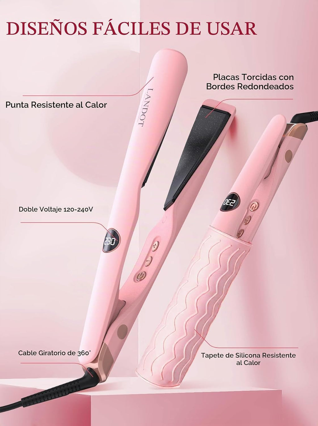 LANDOT - Plancha y rizador de pelo 2 en 1 - Plancha plana de torsió...