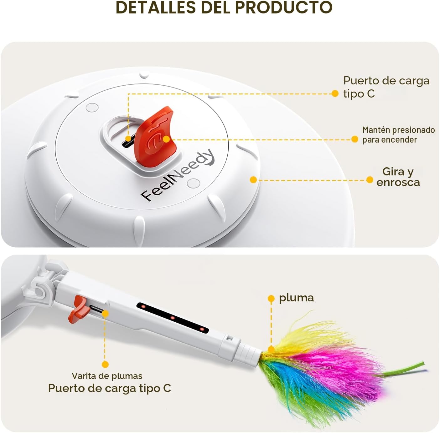 FEELNEEDY Juguetes recargables para gatos, Juego de Escondite 2 en...