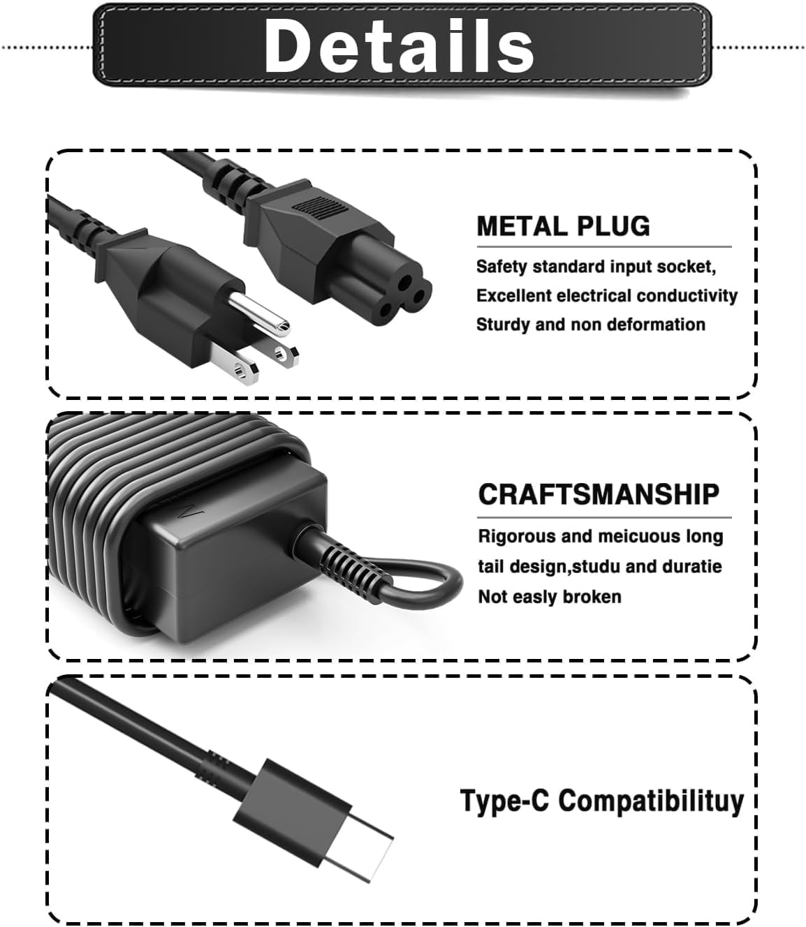 NELEBUTO Adaptador de CA de cargador USB C de 45 W para Chromebook...