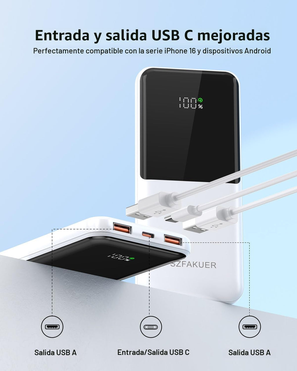 Szfakuer Cargador portátil, batería externa de 10000 mAh delgada, p...