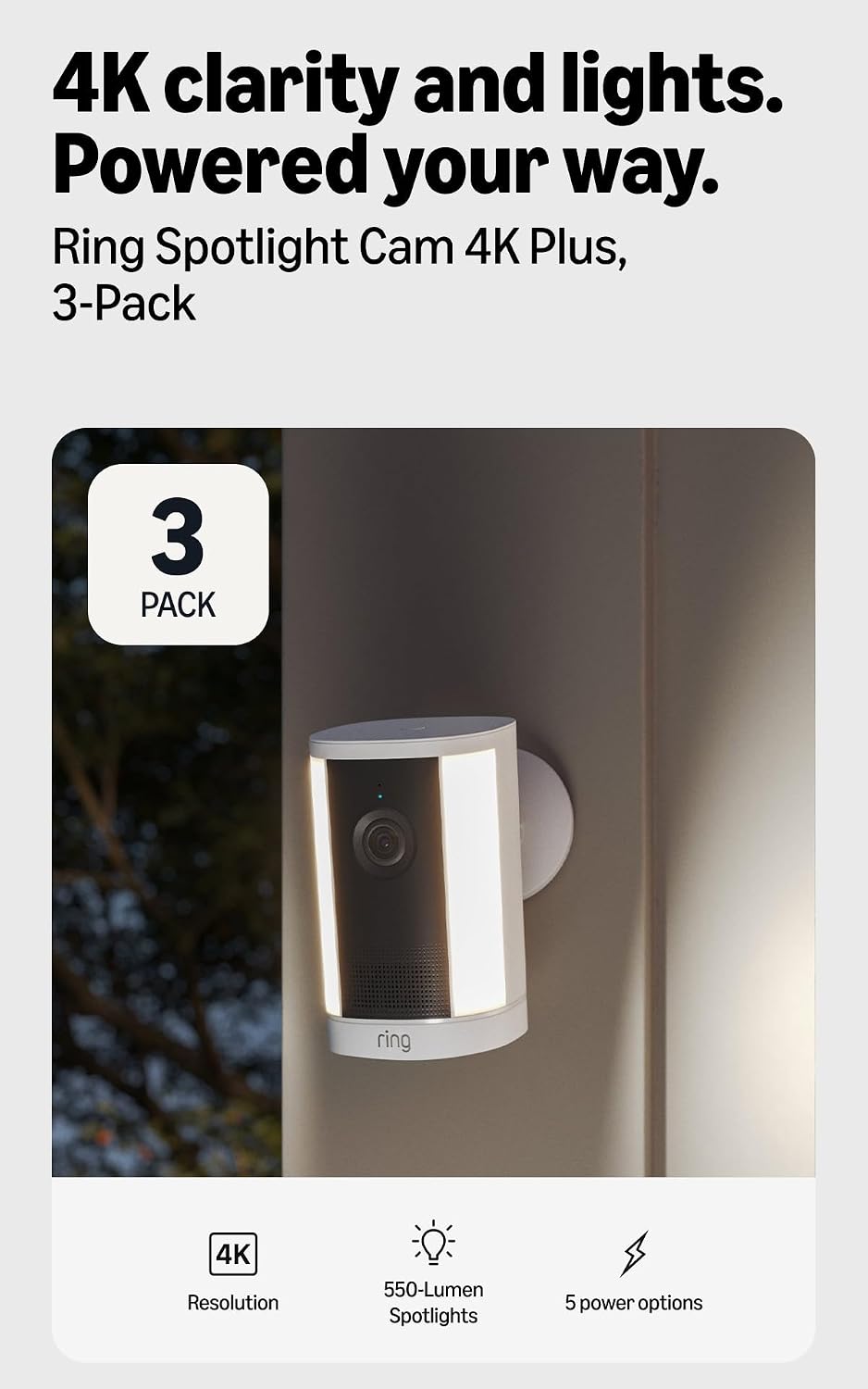 Cámara con luz de enfoque 4K Plus Ring con enchufe (último modelo):...