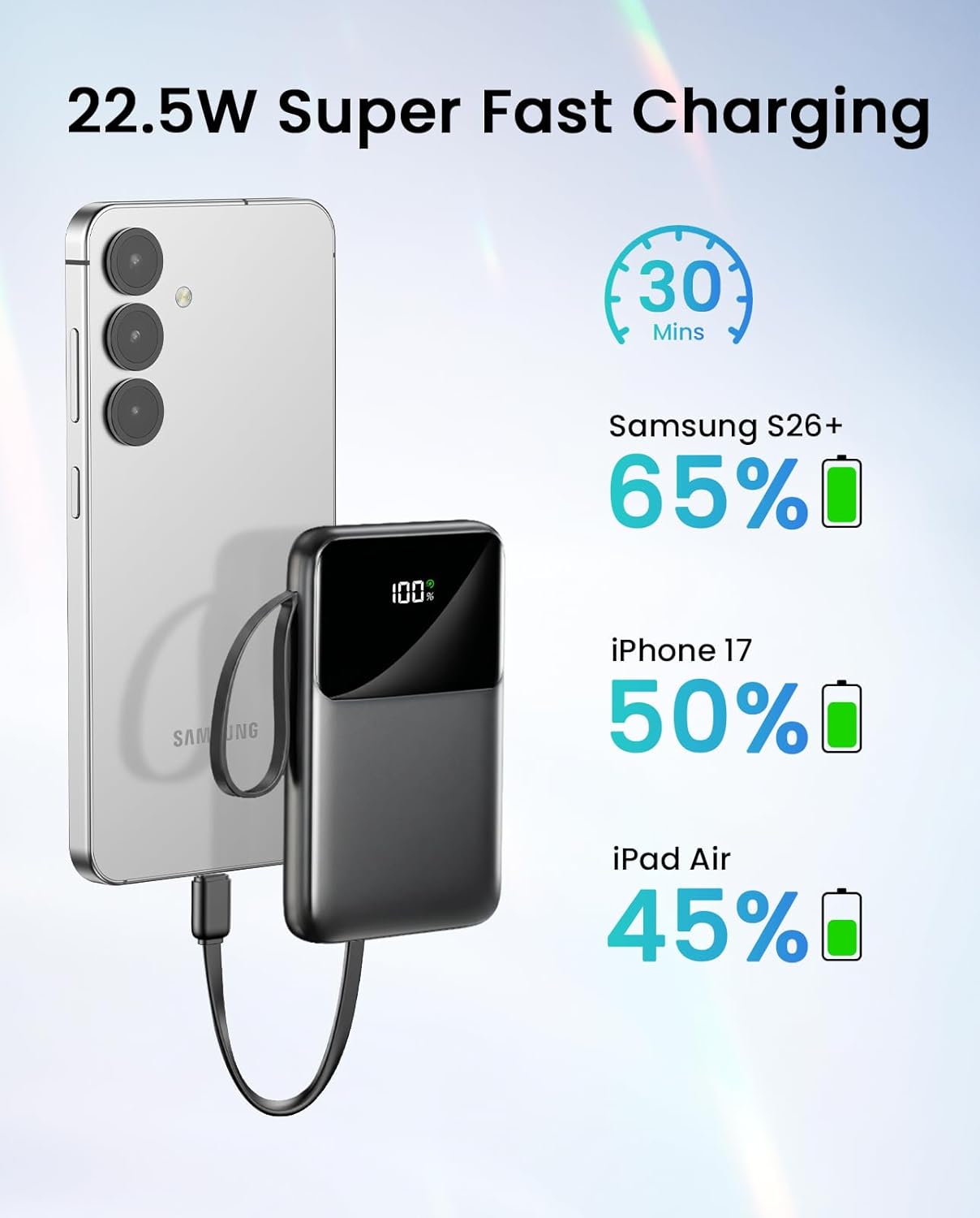 Banco de energía, cargador portátil de 15000 mAh con cable integrad...