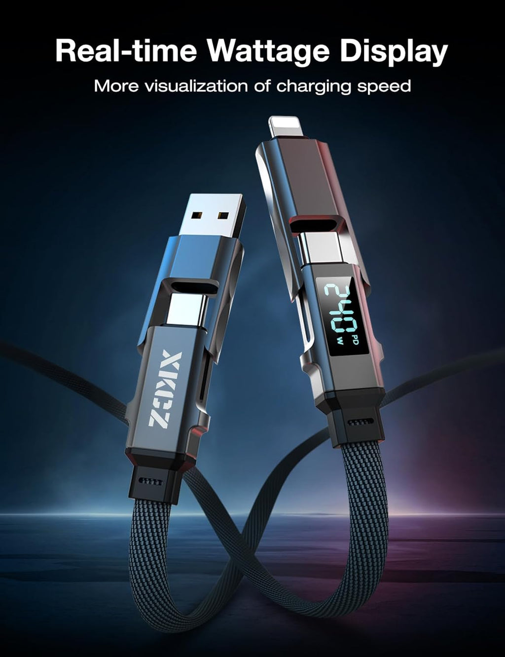 XKCZ Cable USB C 4 en 1 con pantalla de potencia, cable de carga mú...
