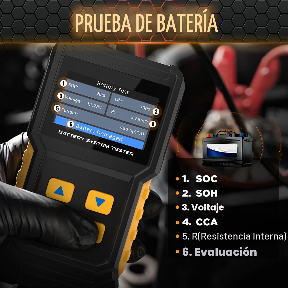 Probador de batería de coche 12V 24V Probador de carga de batería a...