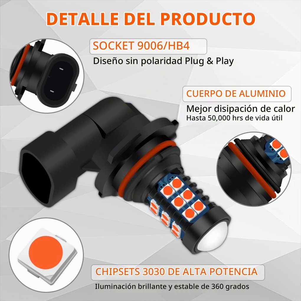 GLOFE 9005 9006 HB3 HB4 Bombillas LED Rojas H10 Xtreme Súper Brilla...