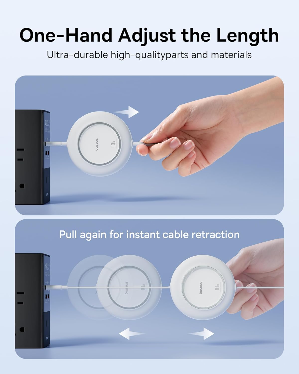 Baseus Cable USB C a USB C, cable de carga rápida USB C retráctil d...