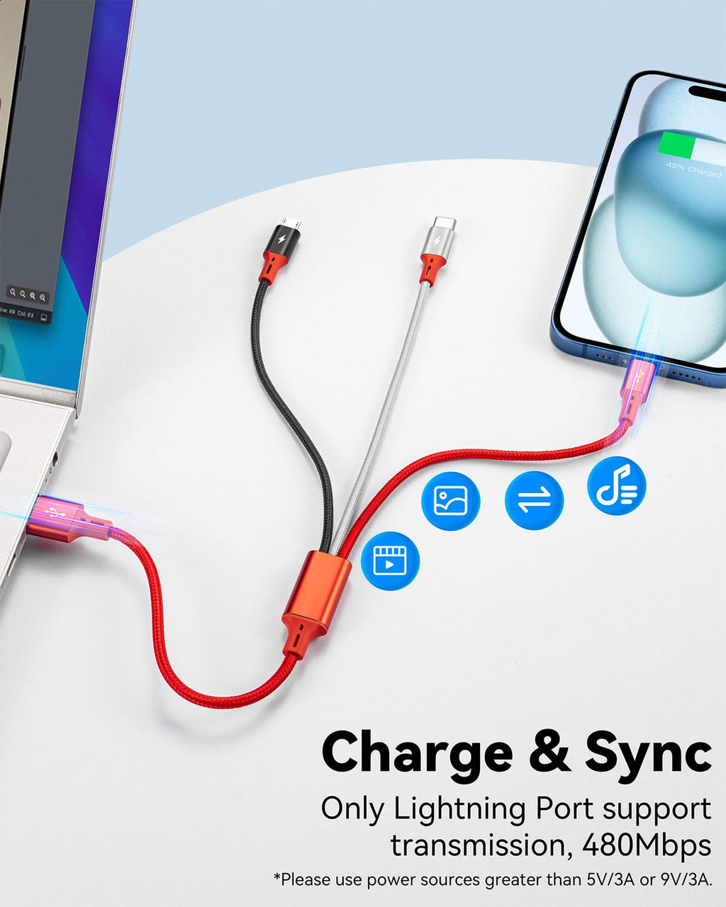 Paquete de 2 cables de carga múltiple, 3 en 1, retráctil, cable de...
