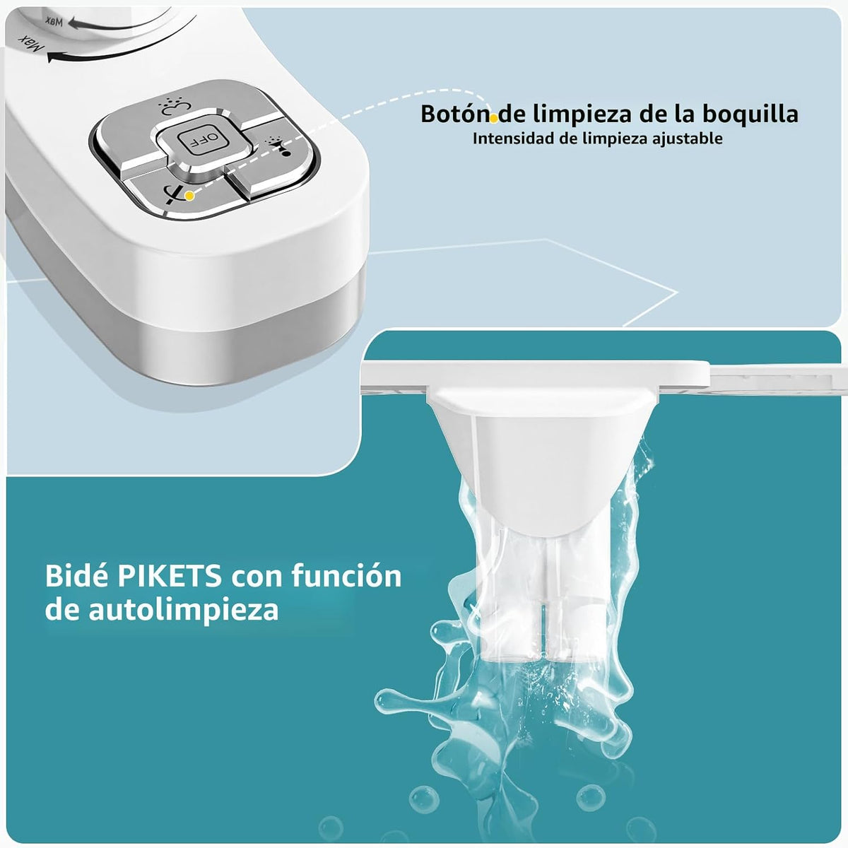 Accesorio de bidé para inodoro, boquilla doble (lavado frontal y tr...