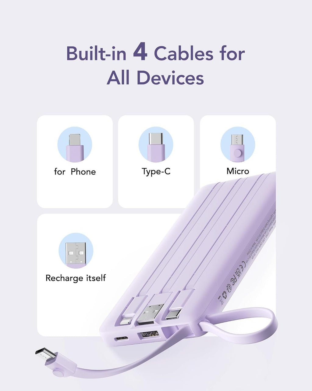 VRURC Cargador Portátil Power Bank, Paquete de Batería de 10000mAh...