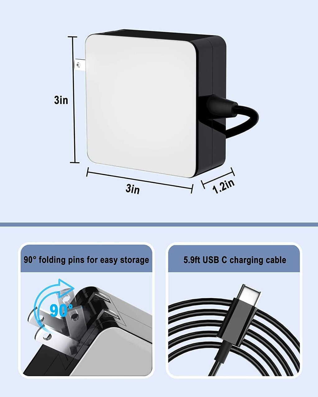 Cargador USB C para portátil de 65 W y 45 W - Adaptador de CA rápid...