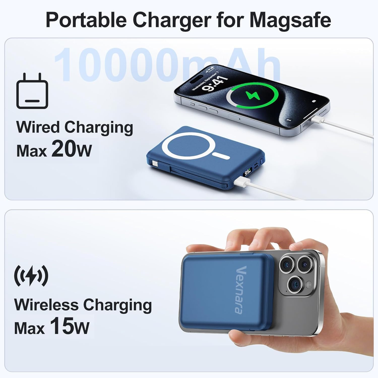 Vexnara para banco de energía Magsafe, banco de energía magnético d...