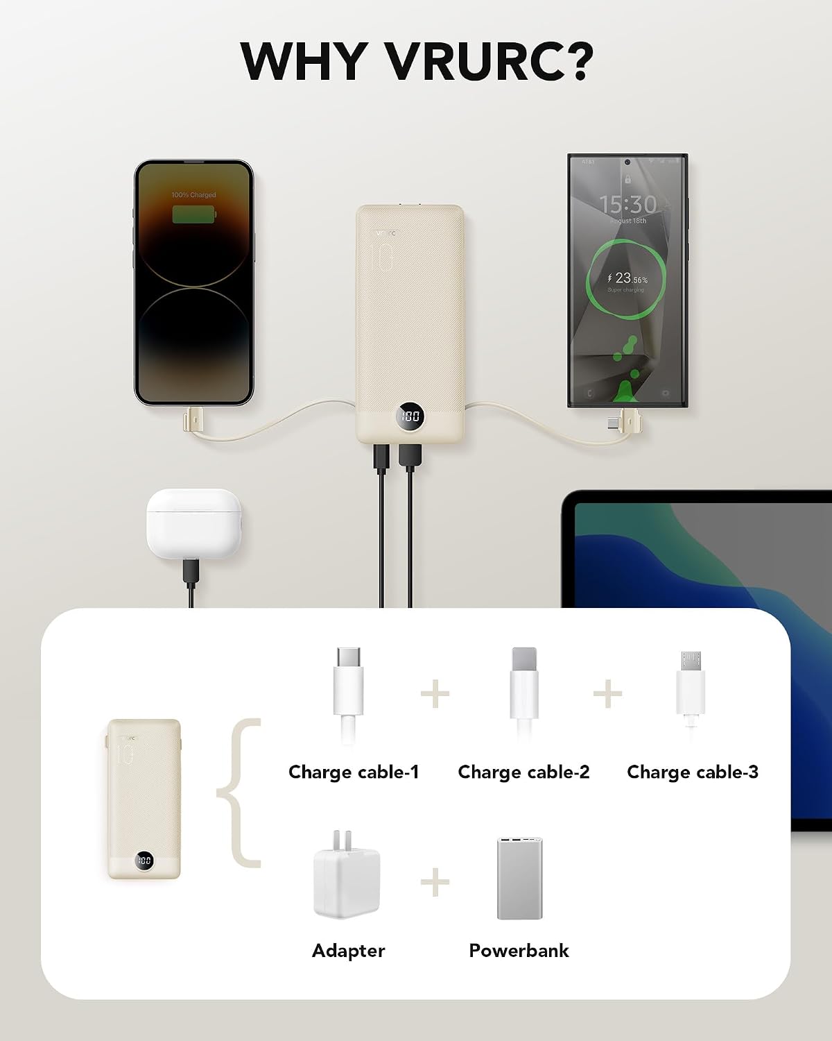Cargador portátil con cables integrados y enchufe de pared AC, banc...
