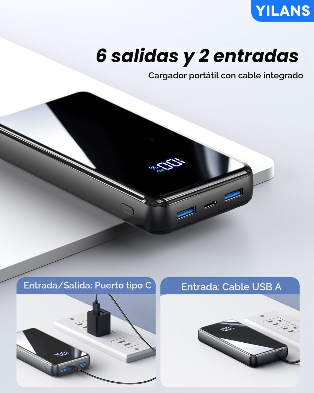 Cargador portátil, cargador de batería de 50000 mAh, cable integrad...