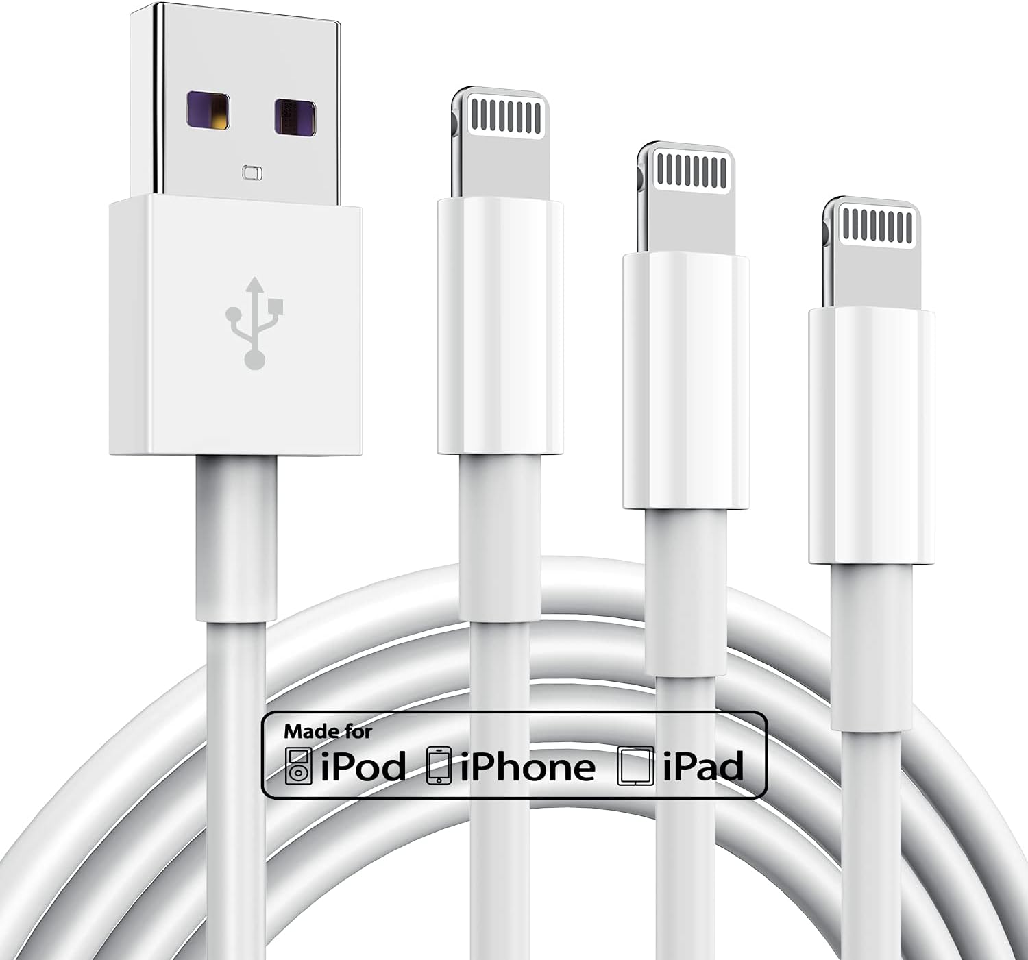 Paquete de 3 cables de carga de 6 pies con certificación MFi de App...