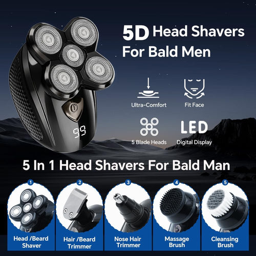 Afeitadoras de cabeza eléctricas 5D 5 en 1 para hombres calvos, maq...