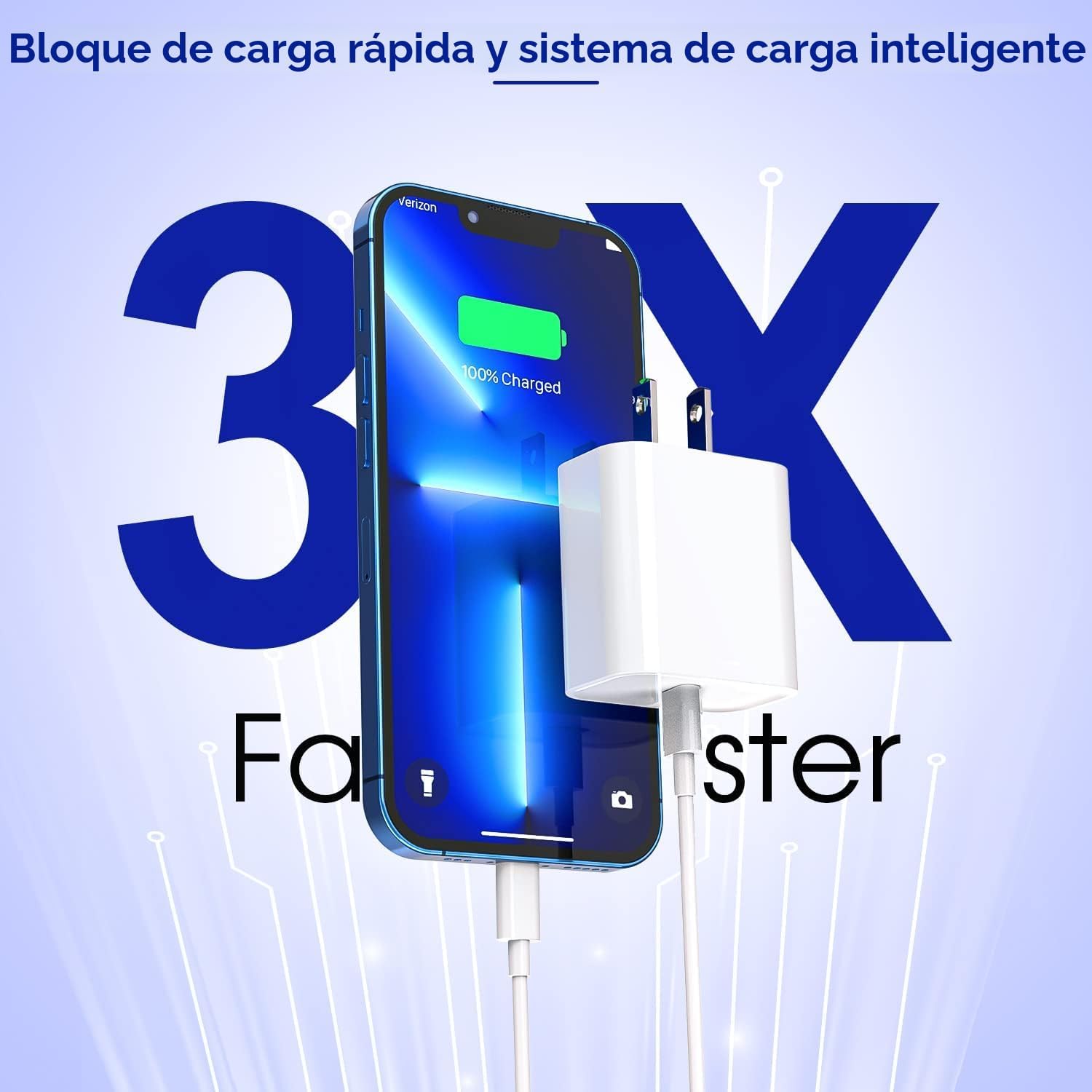 Cargador rápido para iPhone de 10 pies, paquete de 3 unidades extra...