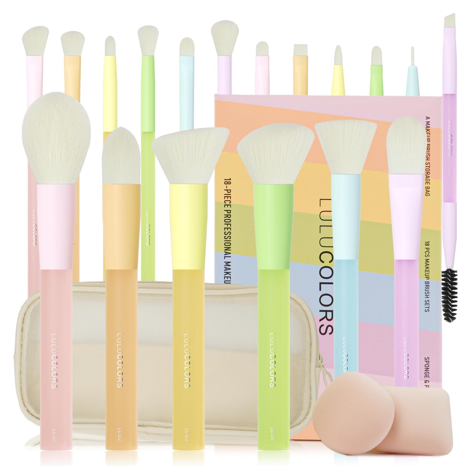 LULUCOLORS Juego de 18 pinceles de maquillaje para principiantes -...