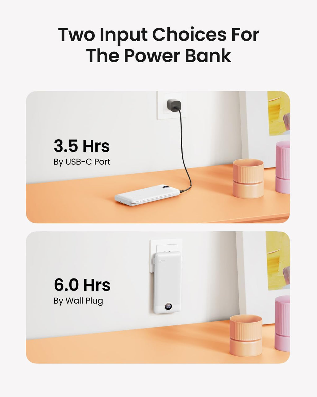 Coowisty Cargador portátil con enchufe de pared, banco de energía U...