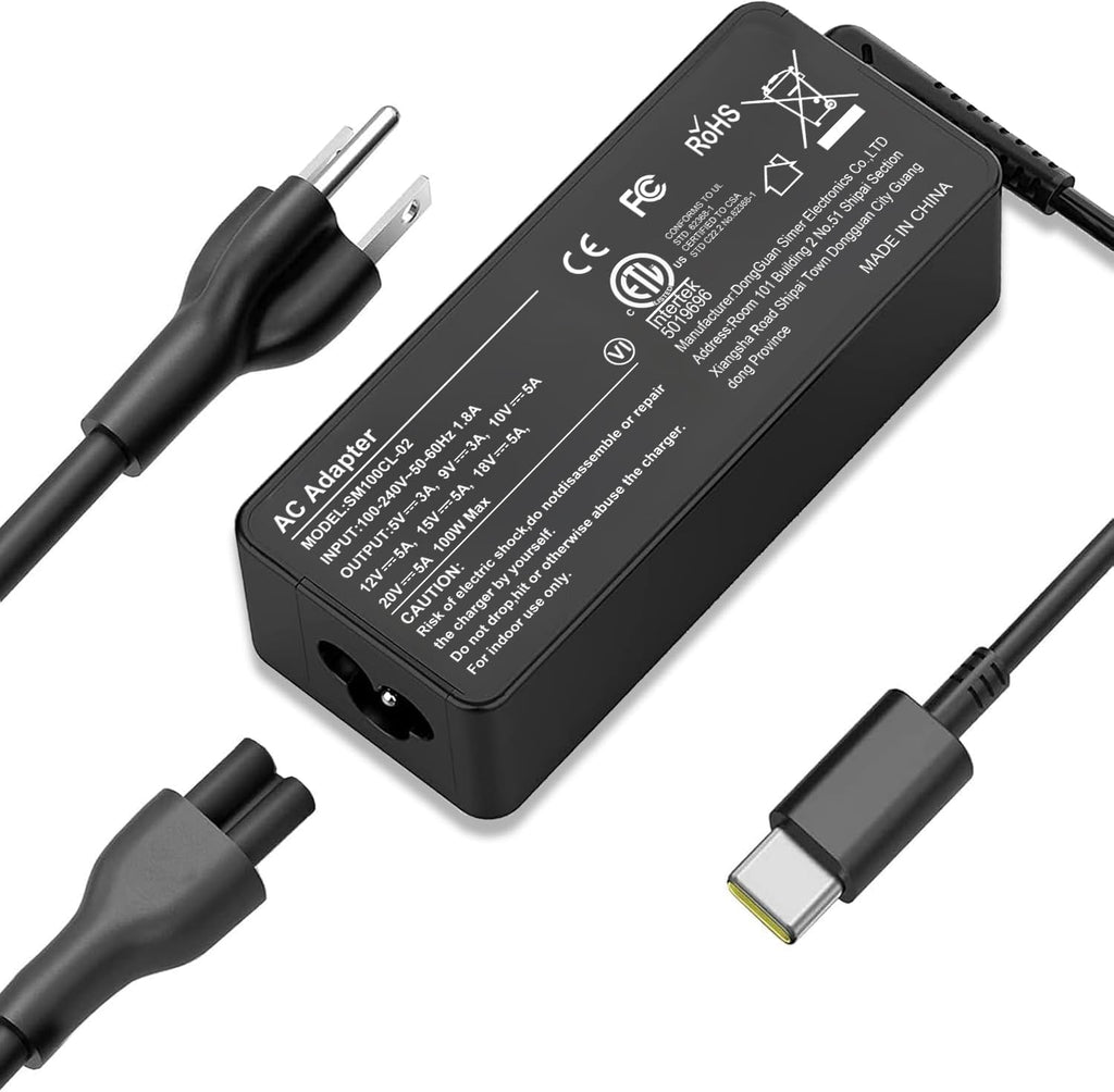 Cargador USB C para laptop, 100 W CA de repuesto para Lenovo, Think...
